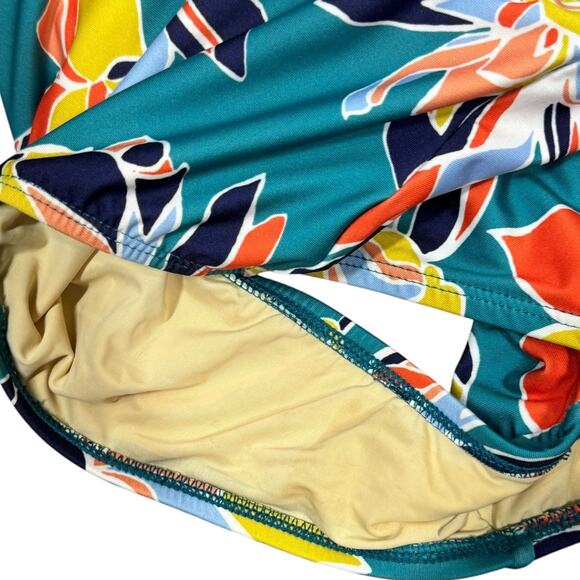 ModCloth Floral Halter Plunge Neck One Piece Swimsuit Medium Retro Blue - Picture 5 of 7